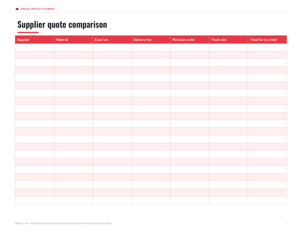 Preview of Printable Supplier Quote Comparison Sheet